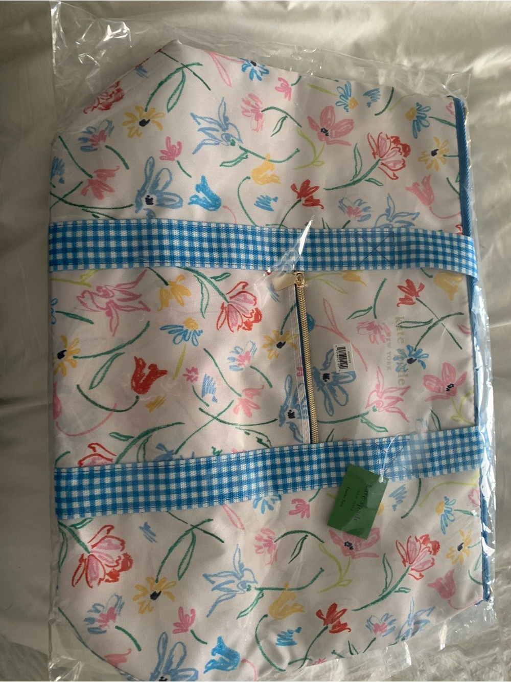 kate spade Floral Print cooler bag with Blue Gingham Trim